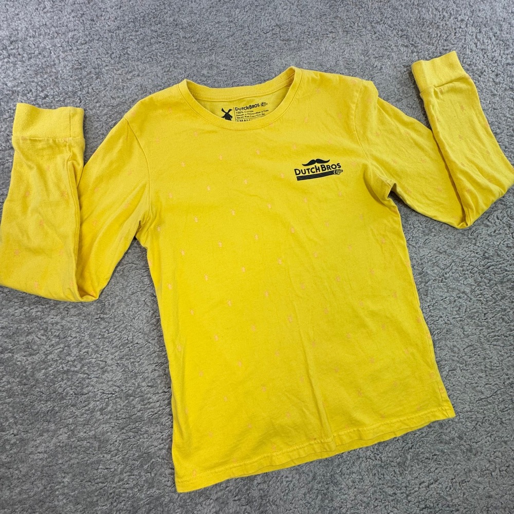 Dutch Bros Coffee Womens Yellow Windmill Print Long Sleeve Graphic Tee Small
